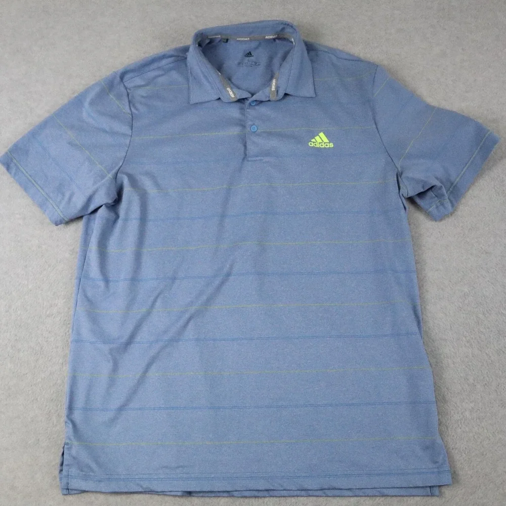 Adidas Polo Shirt Mens Large Blue Striped Short Sleeve Bella Vista Golf Course